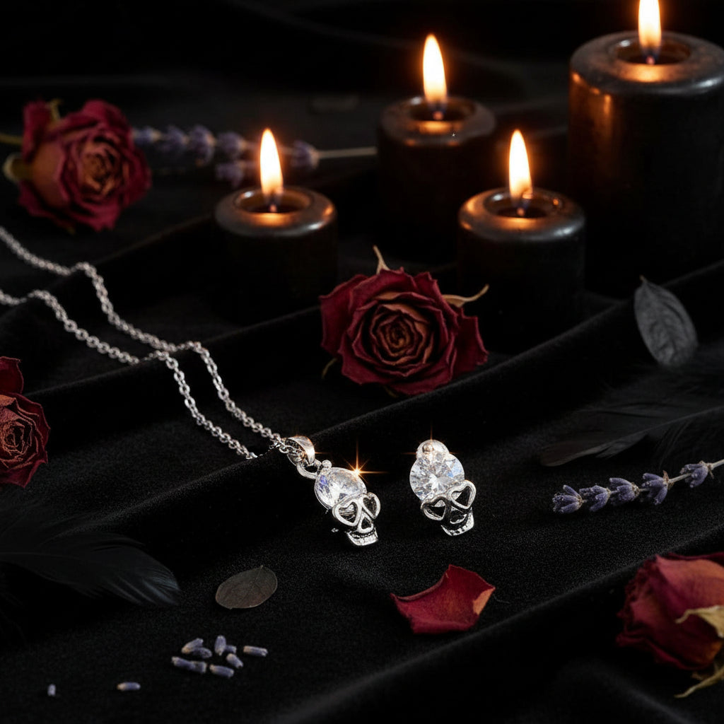 Skull Pendant Necklace Set - Punk Style Accessories Sorceress Sanctuary