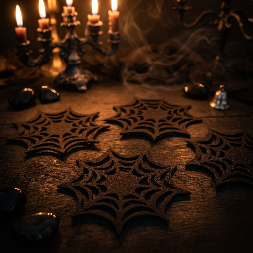 Halloween Felt Spider Web Coasters for Party Decor Sorceress Sanctuary