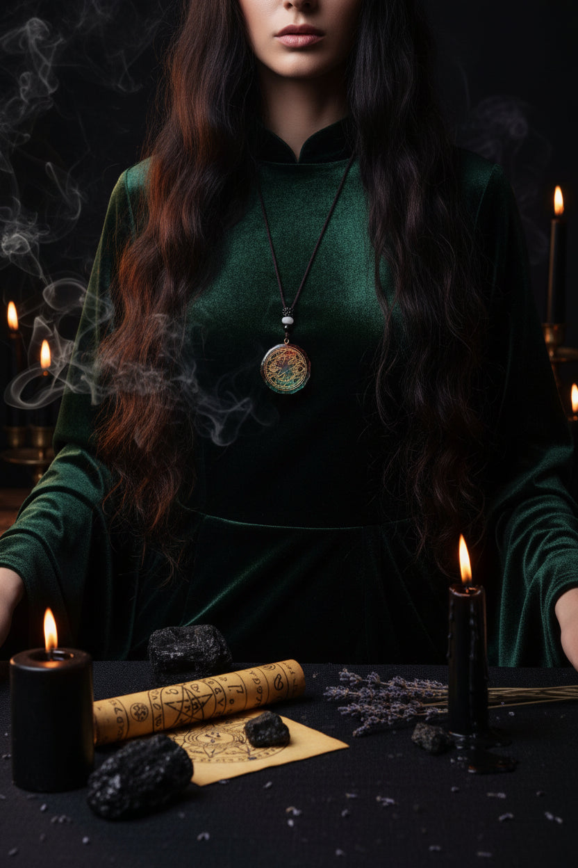 Decorative pendant with intricate design on a dark background