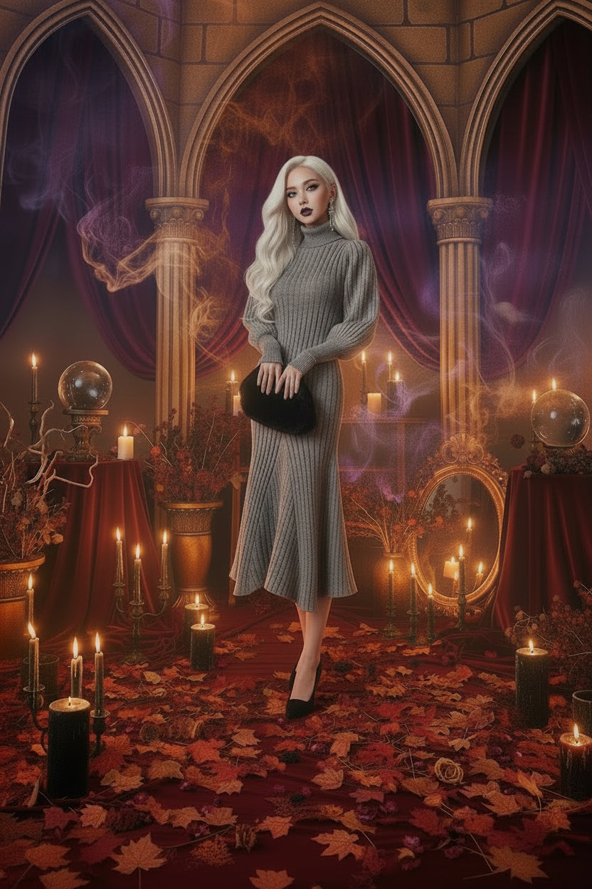 Retro Lantern Sleeve High Neck Mermaid Dress Sorceress Sanctuary