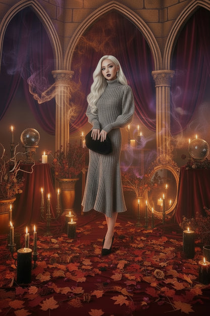 Retro Lantern Sleeve High Neck Mermaid Dress Sorceress Sanctuary