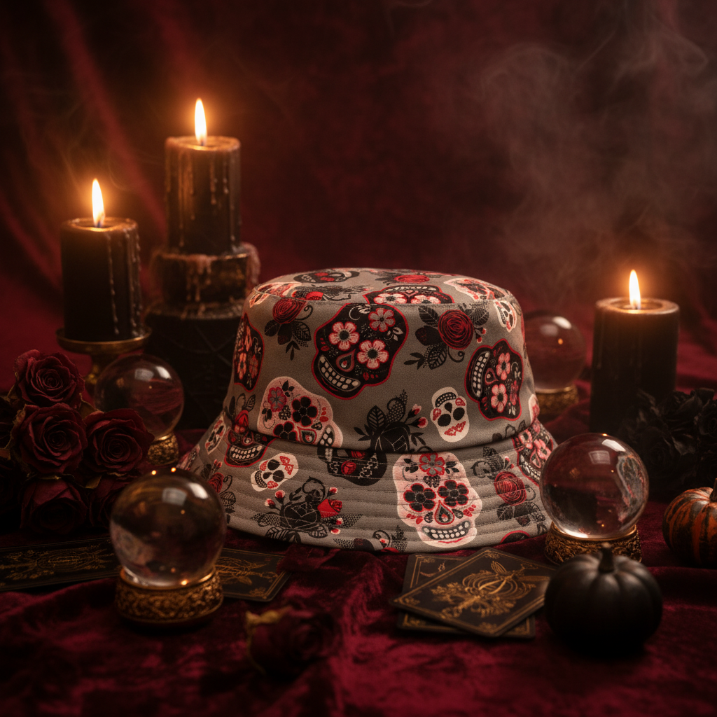 Rose Skull Print Bucket Hat Sorceress Sanctuary