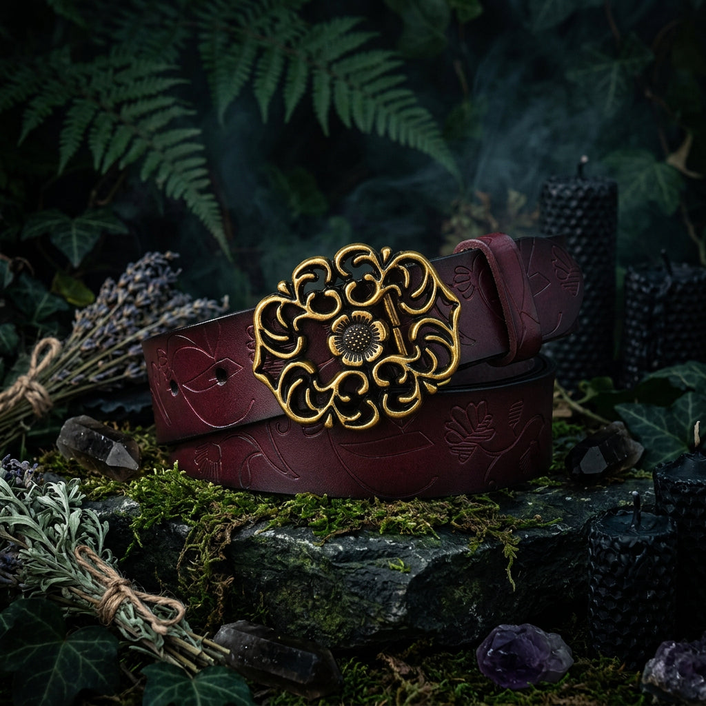 Carved Bloom Leather Belt
