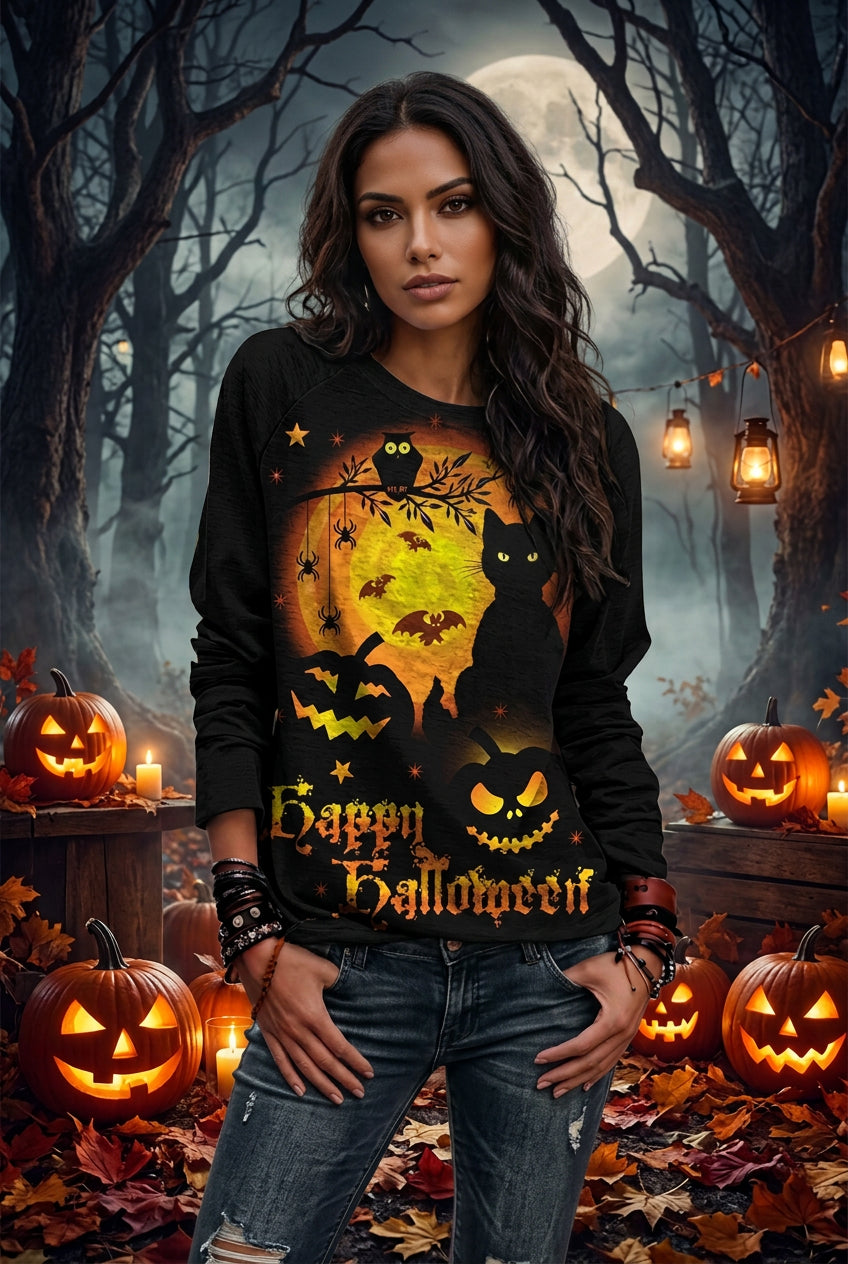 Halloween Print Long Sleeve Relaxed Sweatshirt Sorceress Sanctuary