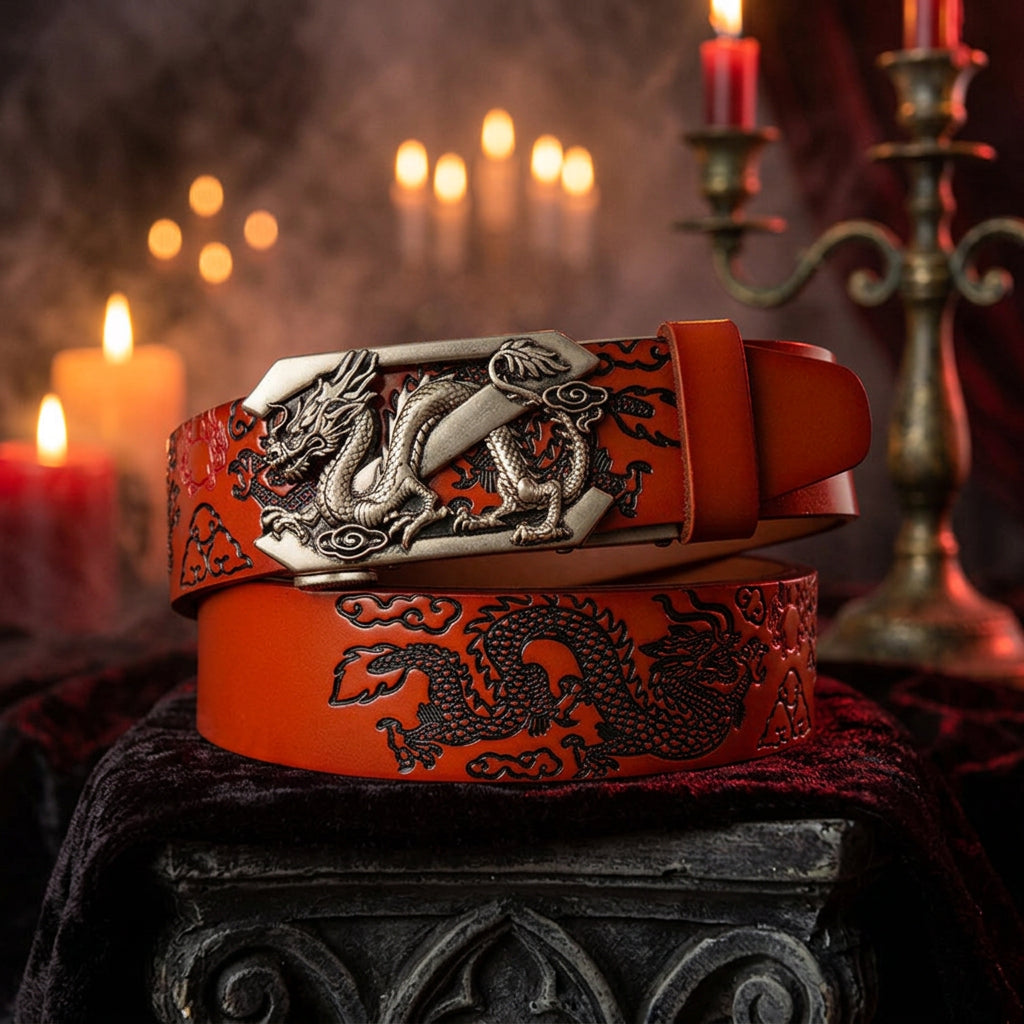 Twin Dragon Leather Belt, view 13