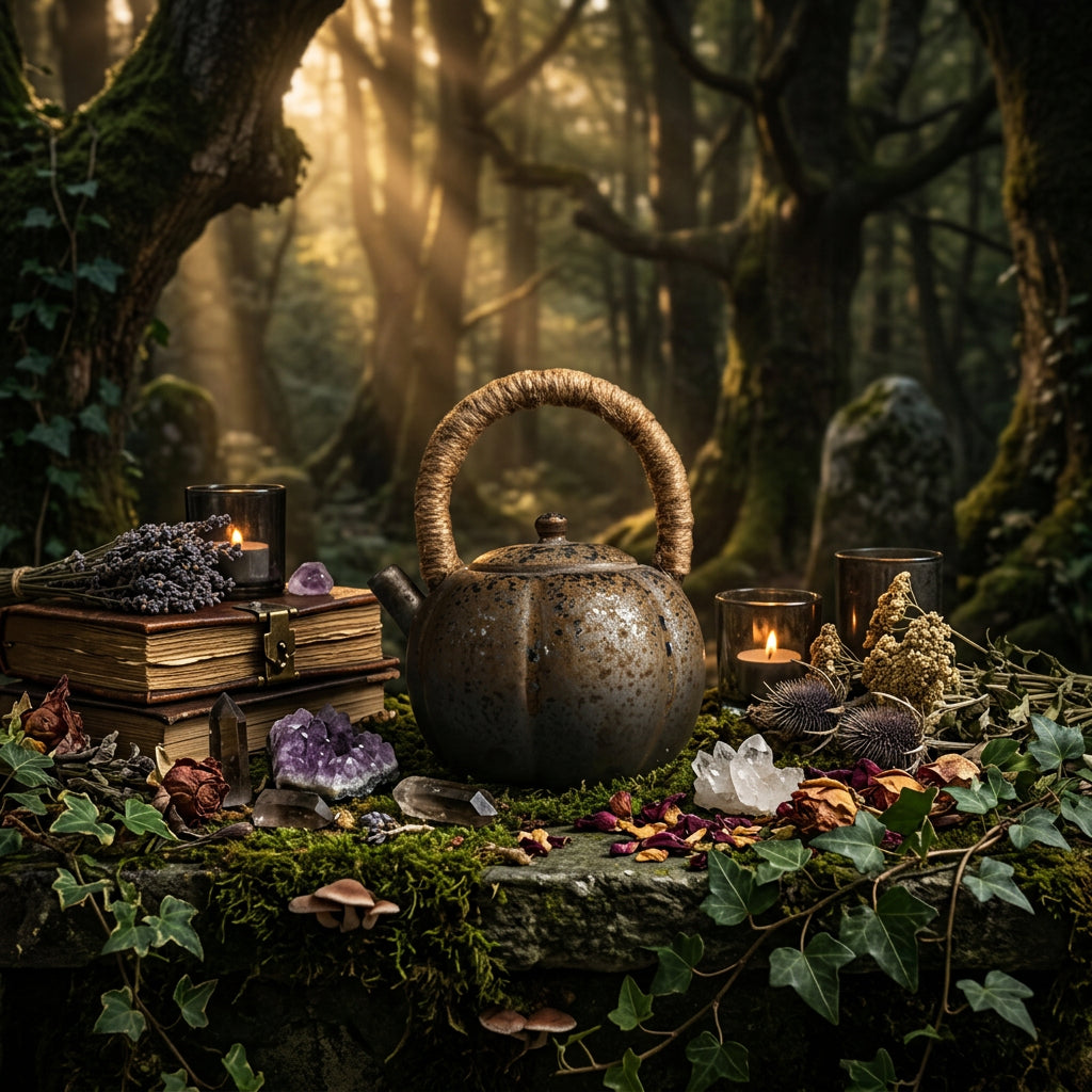 Rustic brown teapot with a handle on a gray background