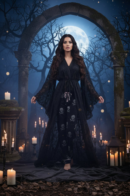 Printed Skull Wide Leg Pants (Loose Fit) Sorceress Sanctuary