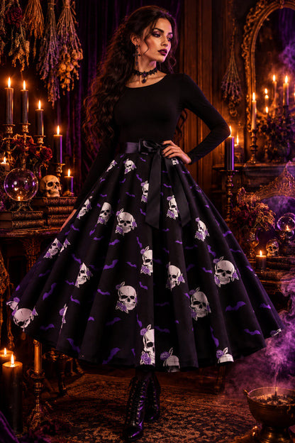 Black dress with skull pattern on a white background