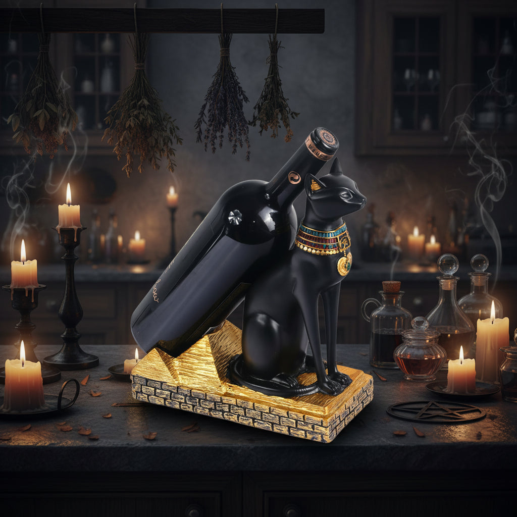 Anubis Wine Rack with Egyptian Cat God Design Sorceress Sanctuary