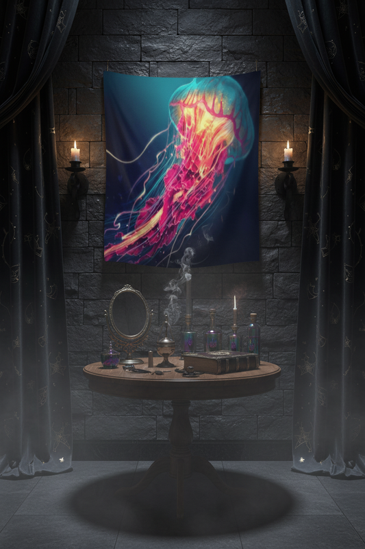Glowing Jellyfish Tapestry with Jellyfish Design Sorceress Sanctuary