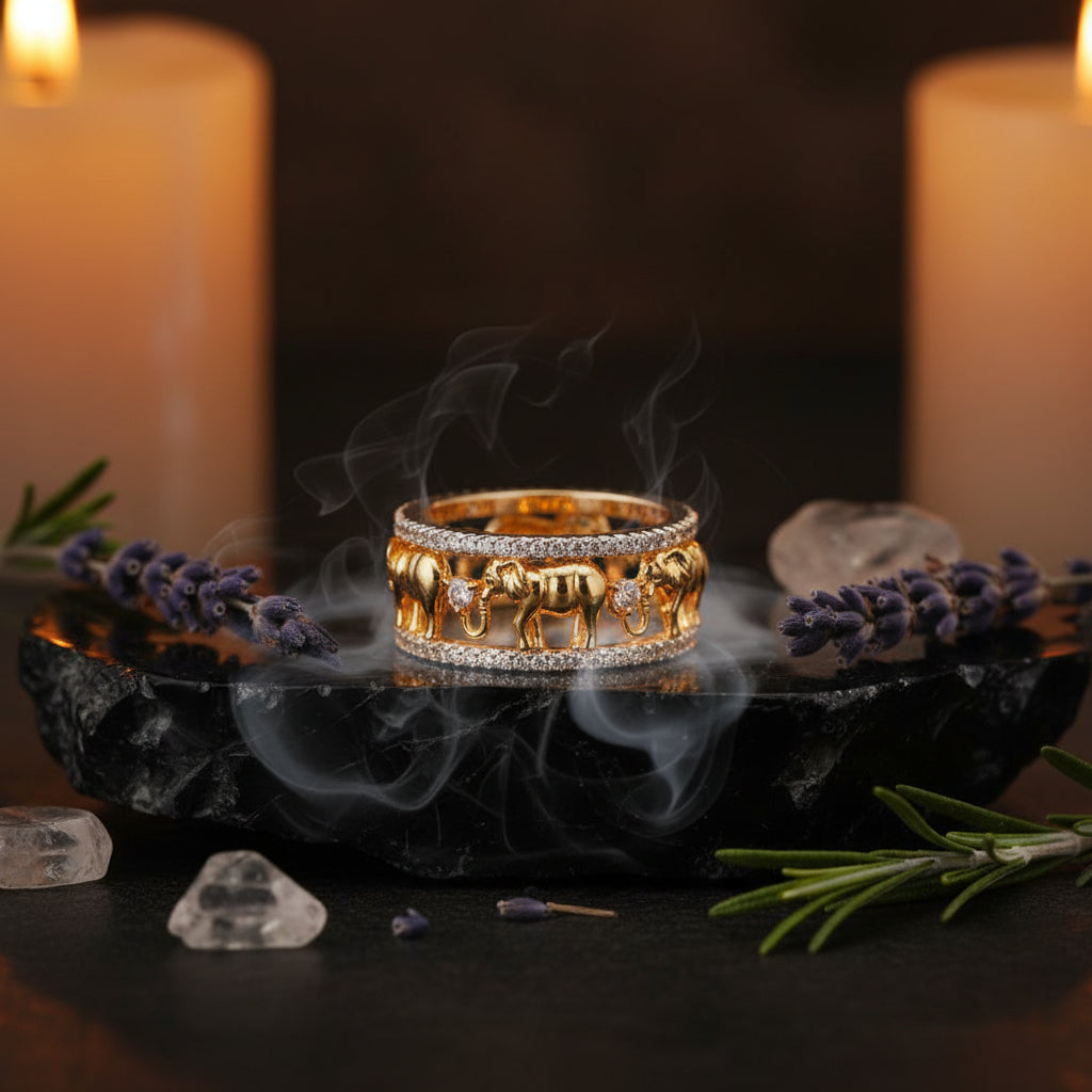 Gold Elephant Ring with Zircon Stones Sorceress Sanctuary