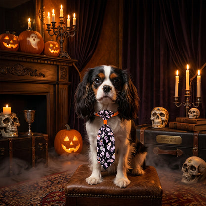 Dog collar with a patterned tie on a white background