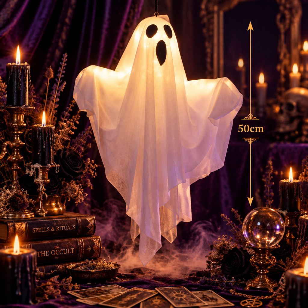 Glowing Hanging Ghost Decoration, close up detail