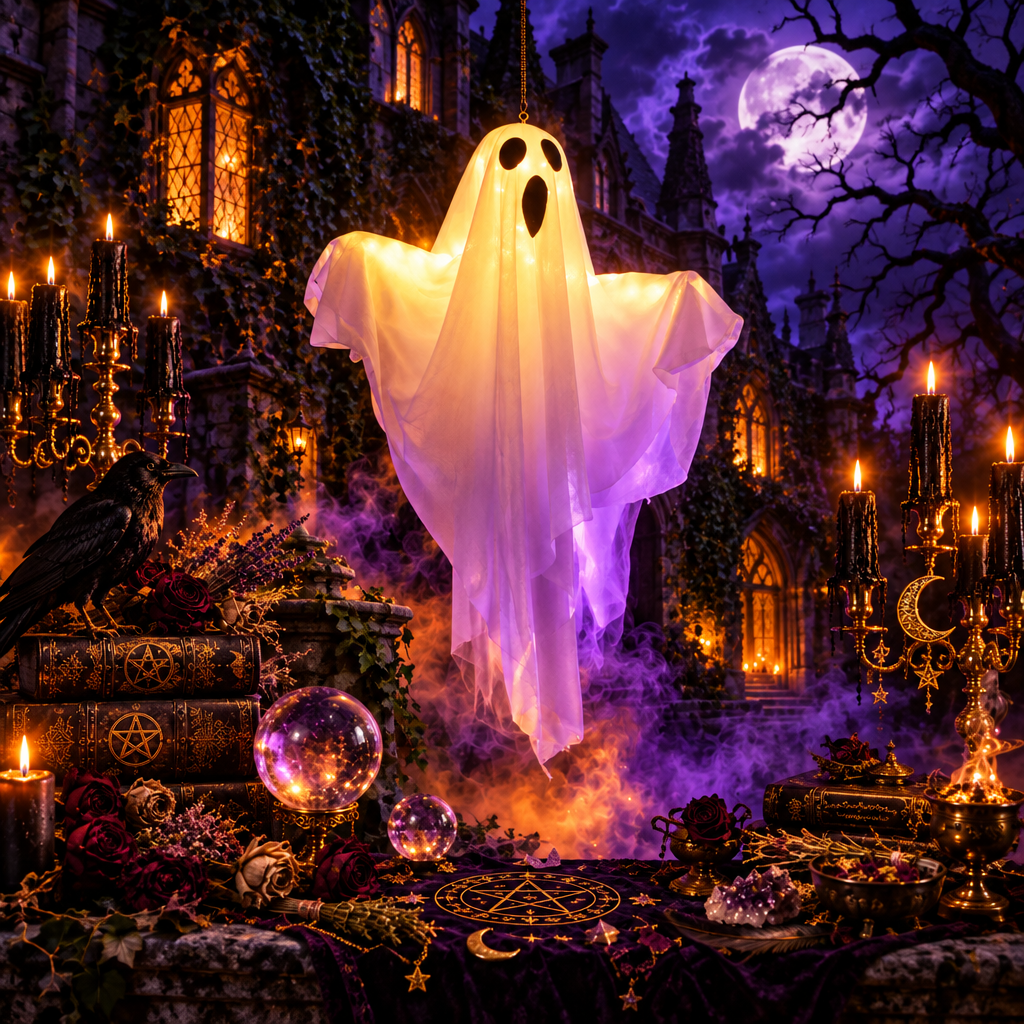 Glowing Hanging Ghost Decoration, detail view