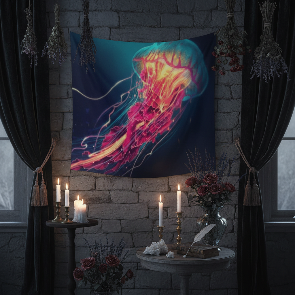 Glowing Jellyfish Tapestry with Jellyfish Design Sorceress Sanctuary
