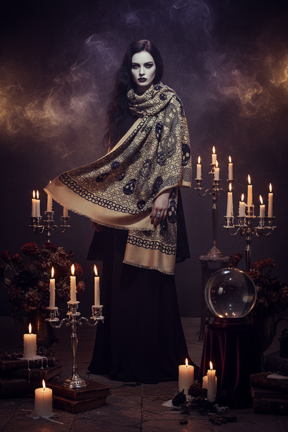 Halloween Skull Scarf - Black and White Design Sorceress Sanctuary