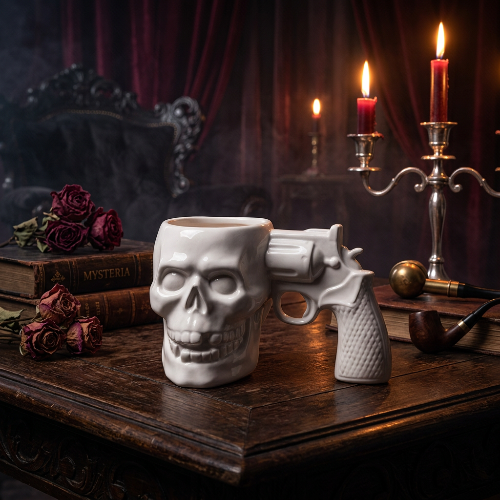 Skull Pistol Ceramic Mug, view 2