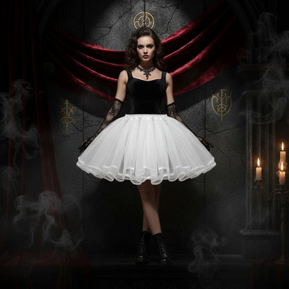 A white tulle tutu skirt with a gathered elastic waistband, displayed against a solid white background.