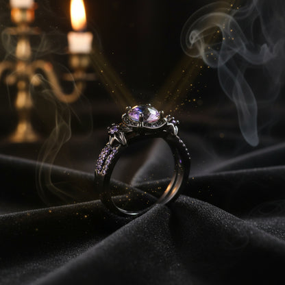 Vintage Black Gold Skull Ring with Purple Zircon Sorceress Sanctuary
