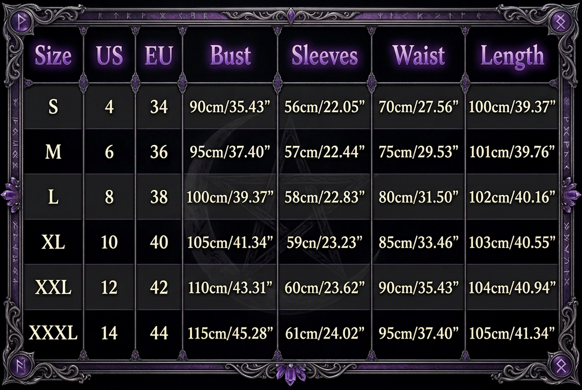 A size chart table for clothing or garments, showing sizes S through XXL with measurements in centimeters and inches for buste, manches, and longueur.