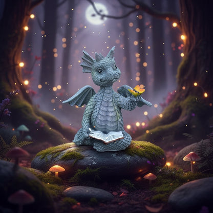 Mini Dragon Reading Book Sculpture - Cute Resin Figurine Sorceress Sanctuary