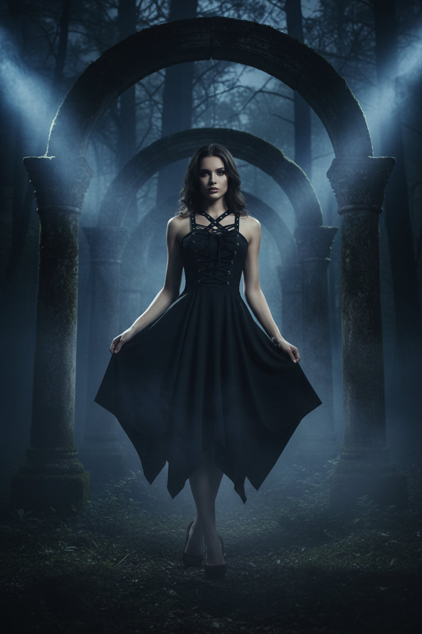 Gothic Style Vintage Black Summer Dress (Sleeveless) Sorceress Sanctuary