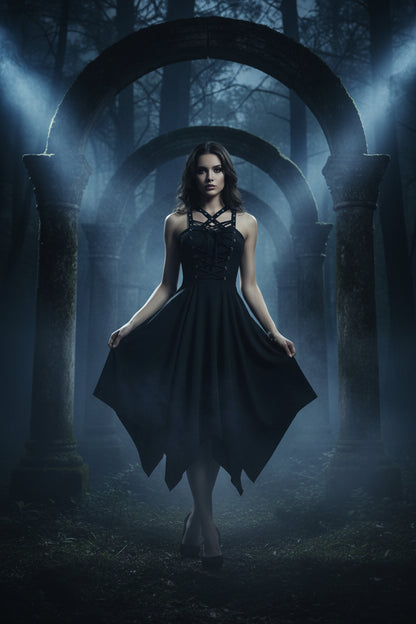 Gothic Style Vintage Black Summer Dress (Sleeveless) Sorceress Sanctuary
