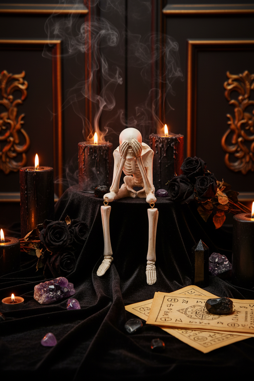 A seated skeleton figurine on a plain white background with overlaid dimension arrows and text showing weight 156g and measurements in centimeters and inches.