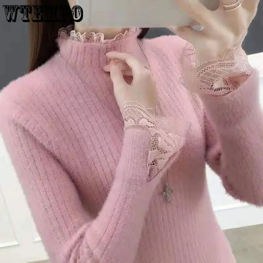 Y2K Women's Knitted Wool Sweater with Standing Collar Sorceress Sanctuary