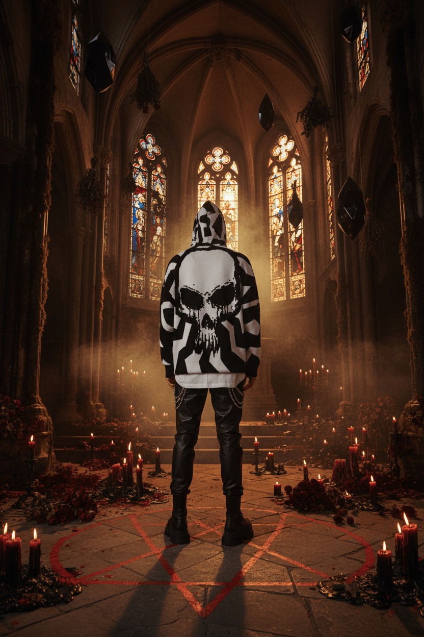 Couple's Loose Hoodie Sweater with Skull Design Sorceress Sanctuary