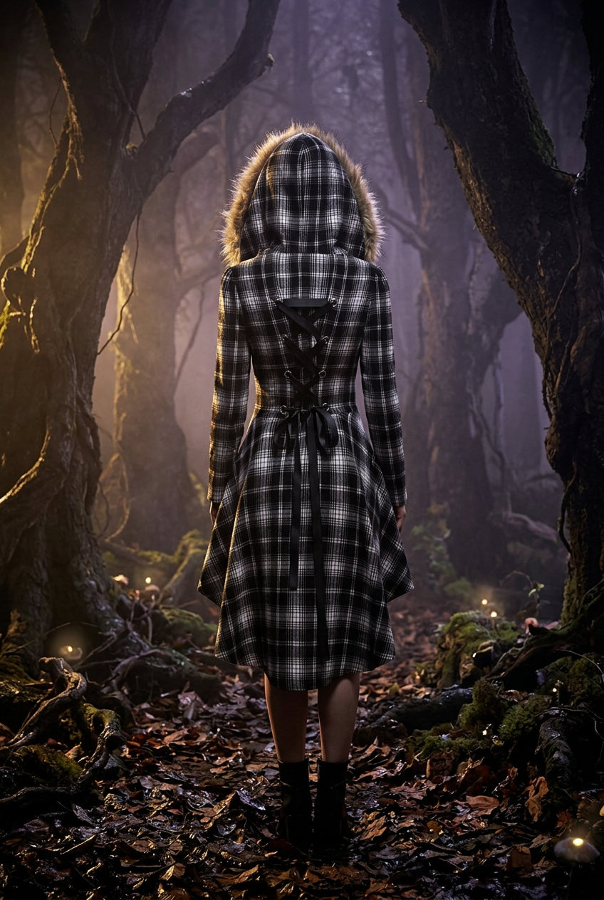 Hedgewitch Plaid Hooded Coat, view 4
