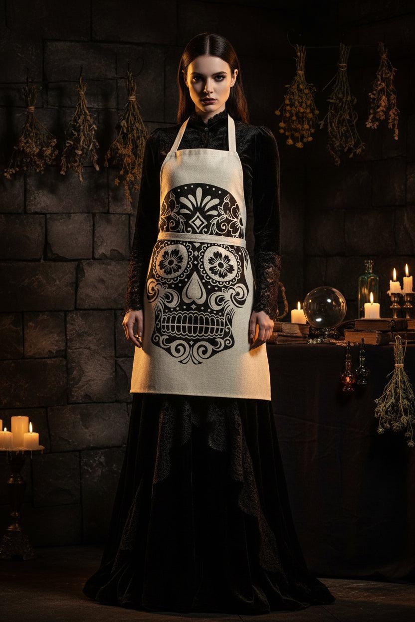 Skull Series Creative Cotton and Linen Apron Sorceress Sanctuary