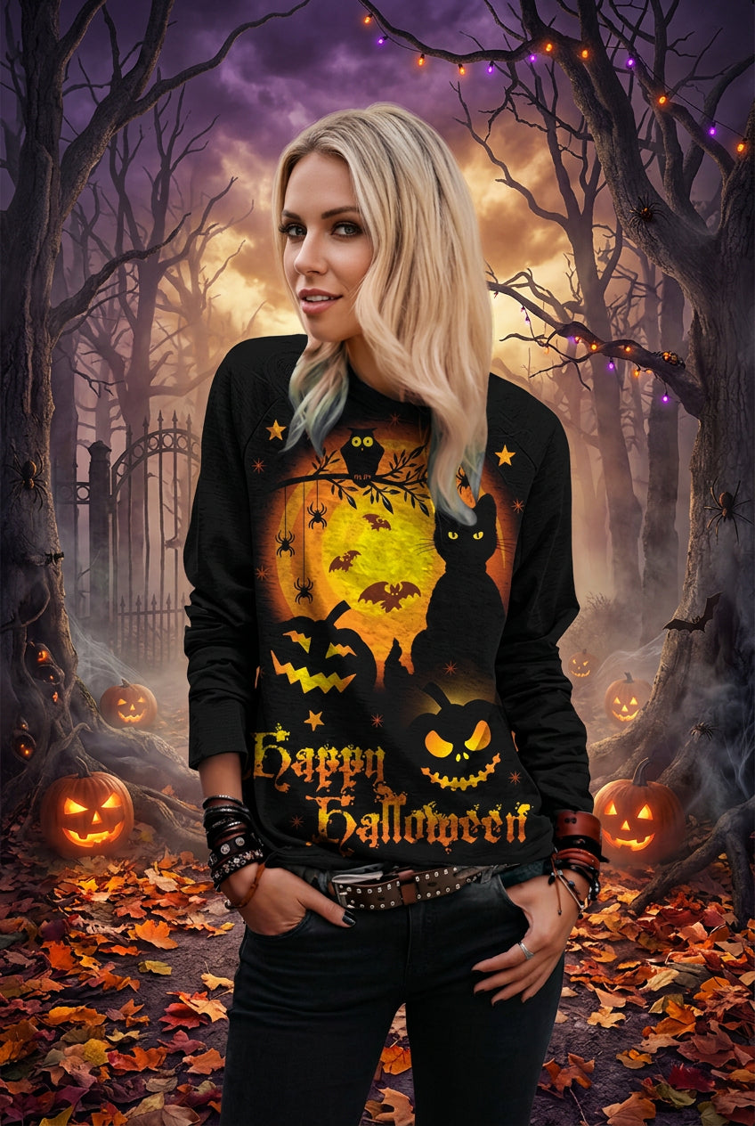 Halloween Print Long Sleeve Relaxed Sweatshirt Sorceress Sanctuary