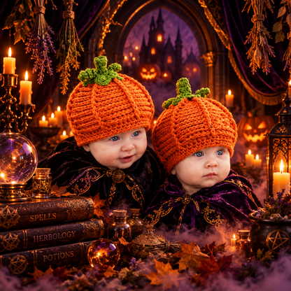 Kids Crochet Pumpkin Hat, alternate angle