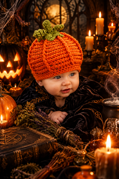 Kids Crochet Pumpkin Hat, shown in use