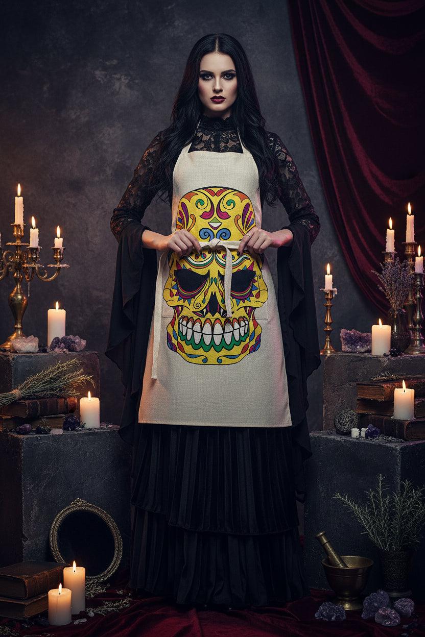 Skull Series Creative Cotton and Linen Apron Sorceress Sanctuary