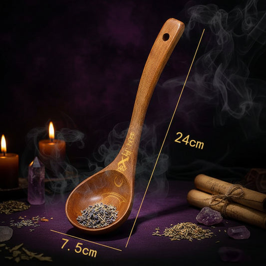 Wooden spoon with measurements on a white background