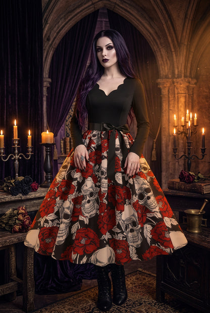 Slim Fit Skull Print Swing Dress Sorceress Sanctuary
