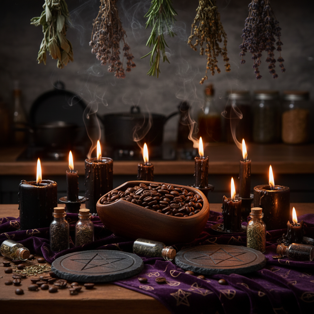 Roasted coffee beans in a heart-shaped wooden bowl on a rustic wooden surface.