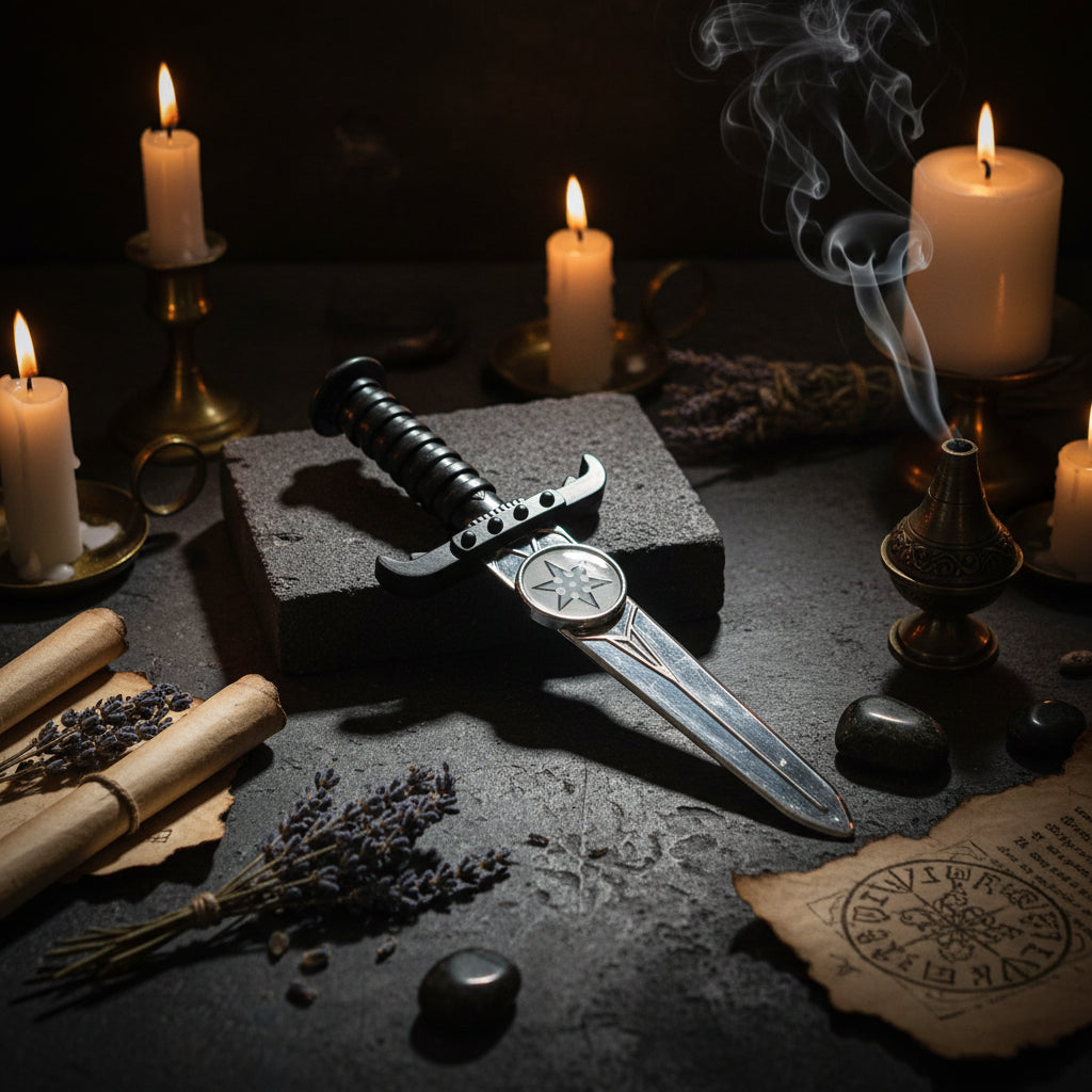 A miniature toy or prop sword with a black ribbed handle, a silver crossguard featuring a six-pointed star emblem, and a silver blade with a warm copper-toned sheen, shown against a plain white background.