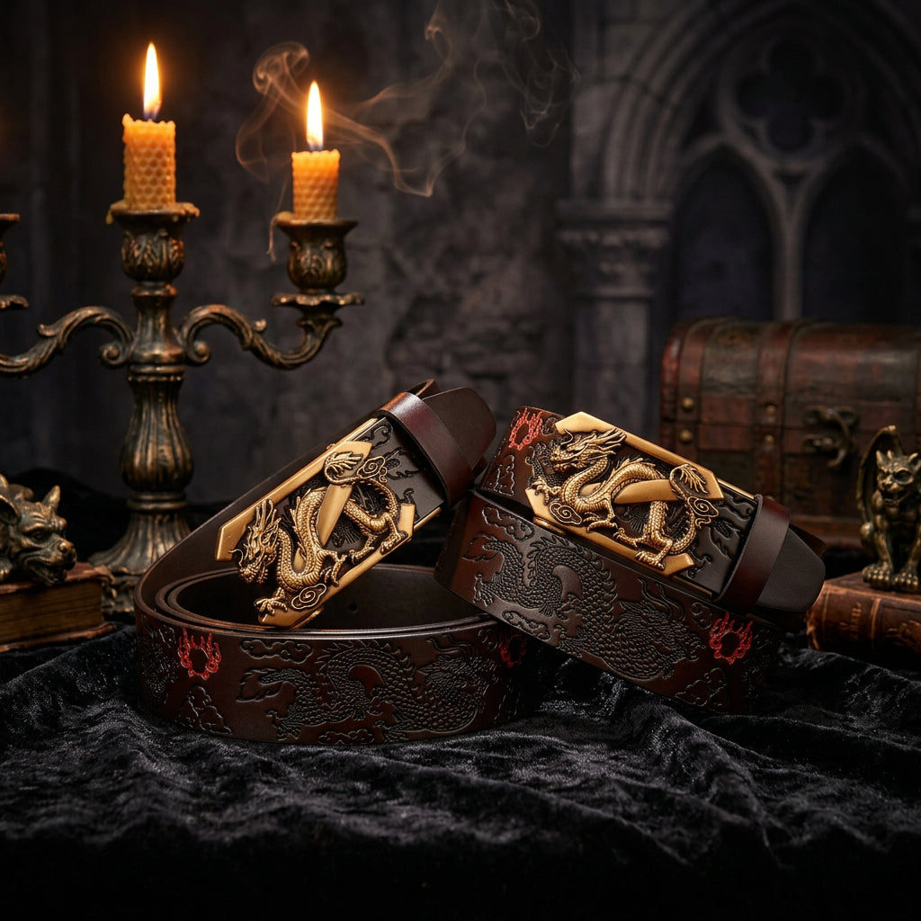 Twin Dragon Leather Belt