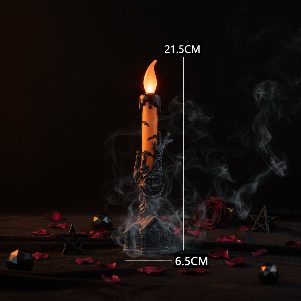 Decorative candle with measurements on a white background
