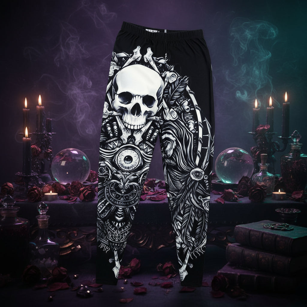 Digital Print Yoga Leggings with Skull Design for Women Sorceress Sanctuary