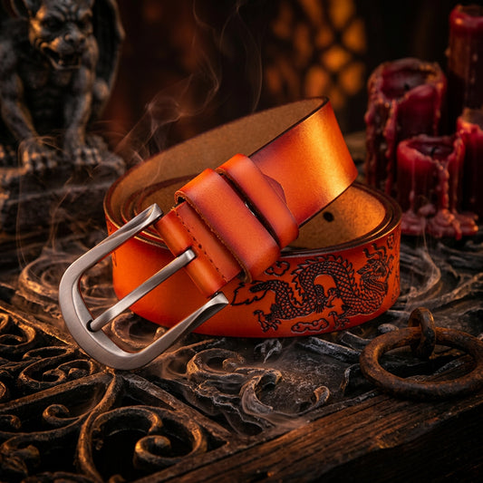 Carved Dragon Leather Belt, view 9
