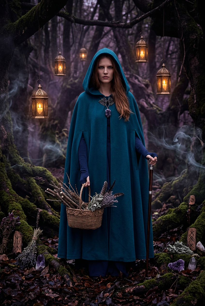 Hooded Long Cape Coat for Cross-Border Sourcing Sorceress Sanctuary
