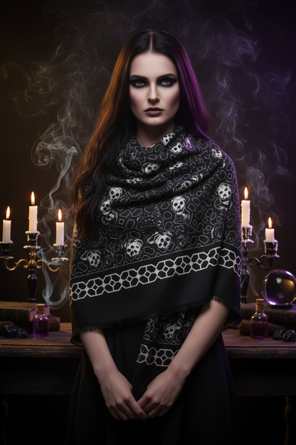 Halloween Skull Scarf - Black and White Design Sorceress Sanctuary