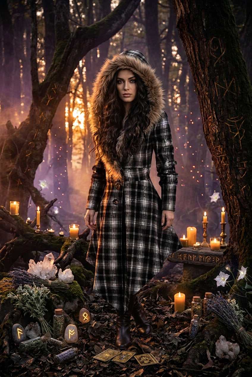 Hedgewitch Plaid Hooded Coat, view 6
