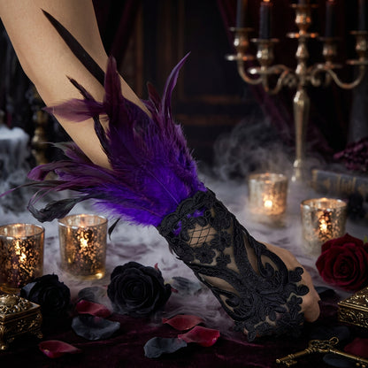 Halloween Feather Gloves and Lace Accessories Set Sorceress Sanctuary