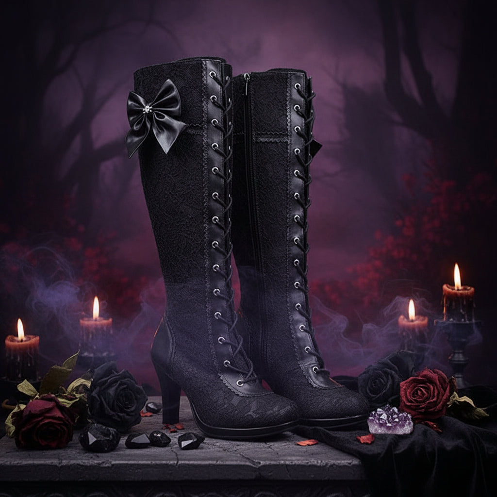 Customized Victorian Steampunk Bowknot Boots Sorceress Sanctuary