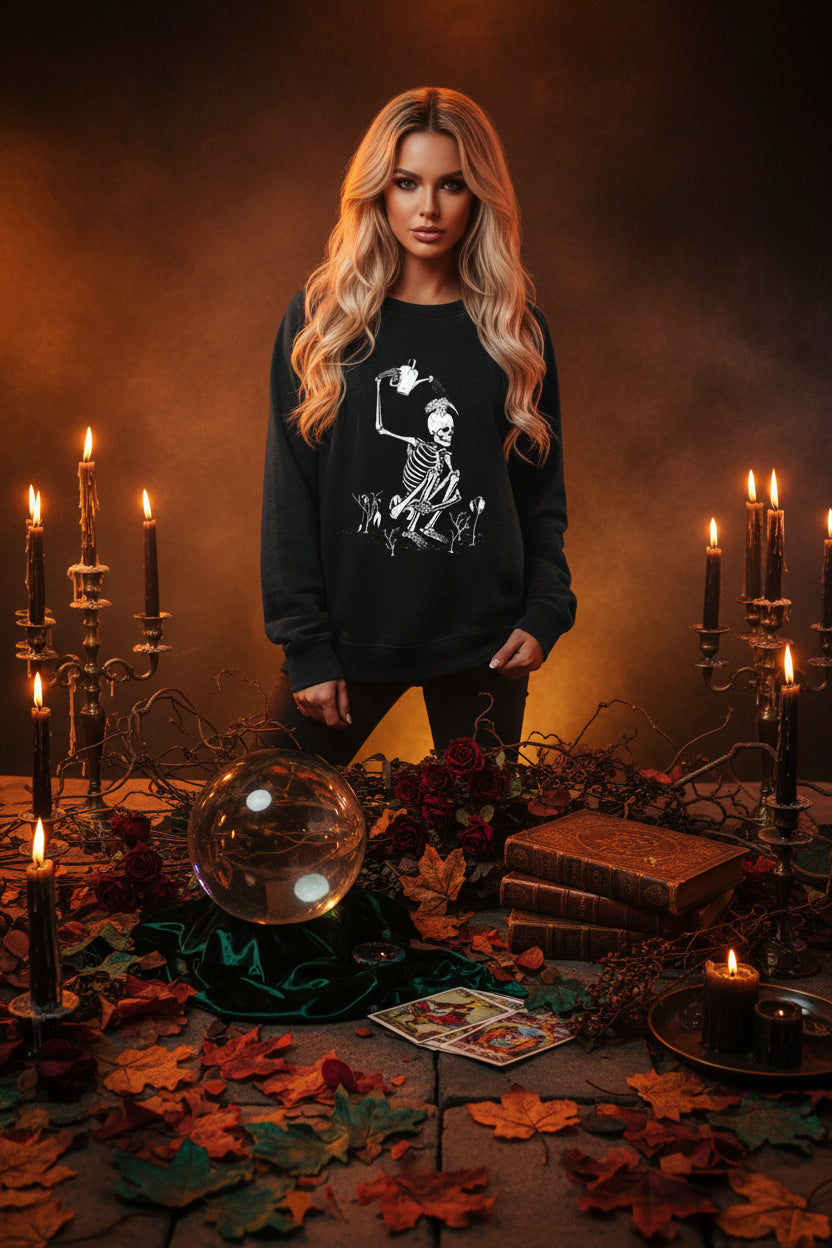 Funky Print Halloween Skull Sweatshirt for Women Sorceress Sanctuary